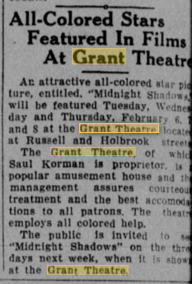 Grant Theatre - 1940 ARTICLE